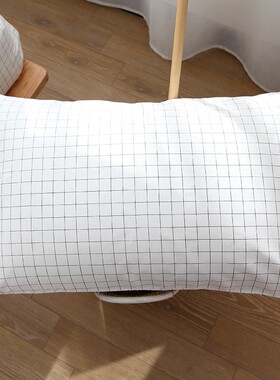 小白格枕套白色方格简约纯棉枕芯套74*48枕头套全棉斜纹单人枕套