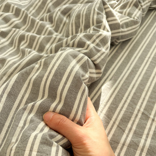 水洗棉拿铁灰条纹床单单件纯棉被套全棉简约宿舍被单可配三四件套