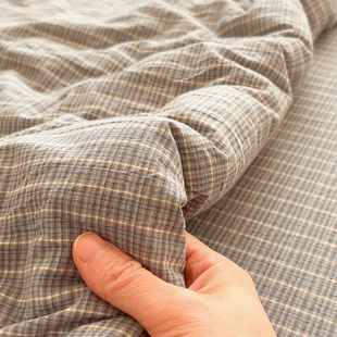 晚晴兰水洗棉全棉床单单件100%纯棉被套单人简约格子可配三四件套