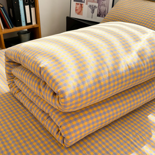 全棉水洗棉桔蓝小格被套单件纯棉被罩150x200x230cm被单1学生宿舍