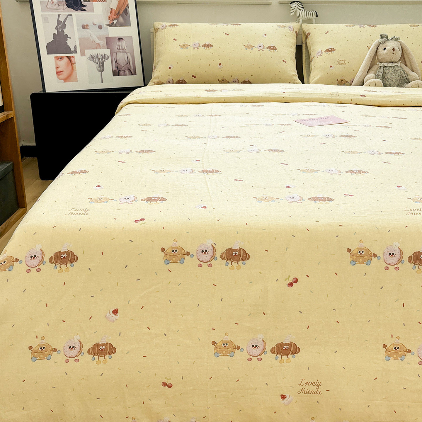 A类全棉双层纱曲奇饼干仔四件套1.5m1.8米卡通纯棉床单被套三件套