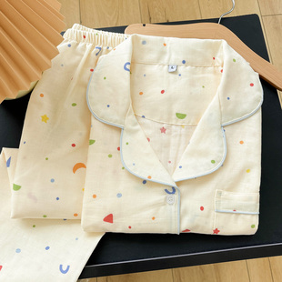 清新学生家居服套装 A类双层纱月梦星辰纯棉纱布睡衣女春秋季 长袖