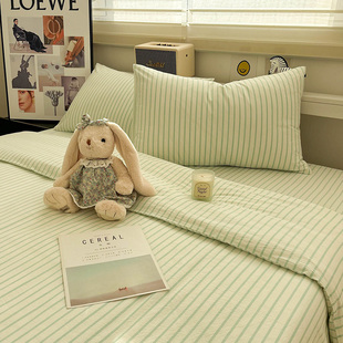 水洗棉绿色生机床上四件套轻奢简约纯棉全棉100被套床单3件套床品