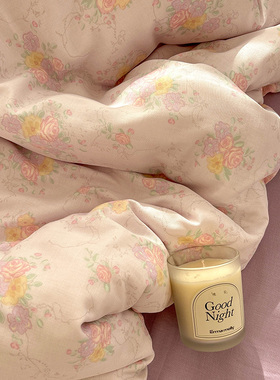 双层纱紫色花海A类全棉床单透气亲肤纯棉床笠被罩可搭配三四件套