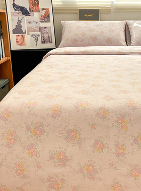 双层纱紫色花海全棉透气亲肤四件套1.5m1.8米2.0清新碎花三四件套