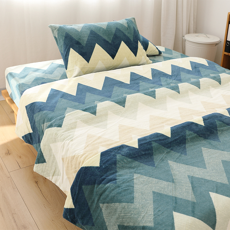 牛奶绒波浪条珊瑚绒毯子法兰绒盖毯床单床笠床上用品可配三四件套