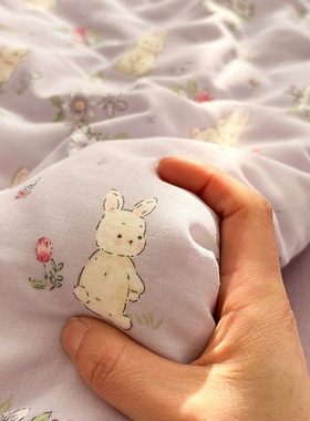 双层纱香香兔紫色少女心纯棉单床单学生宿舍被套A类可配三四件套