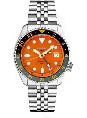 代购Seiko精工男士腕表GMT夜光日期计时钢带橙色不锈钢自动运动
