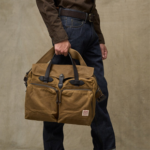 代购菲尔森Filson复古油蜡帆布防水公文包商务风马缰革手提电脑包