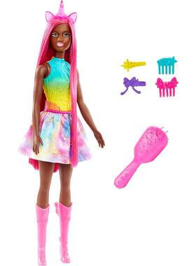 海外代购BARBIE/芭比娃娃可梳理可换装超长发多彩造型玩耍