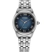 代购 Citizen西铁城女士腕表夜光计时防刮蓄能钢带防水蓝面金属