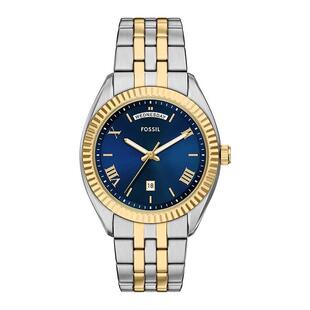 代购 腕表日期日历夜光计时钢带金属防水蓝盘商务 Fossil化石男士