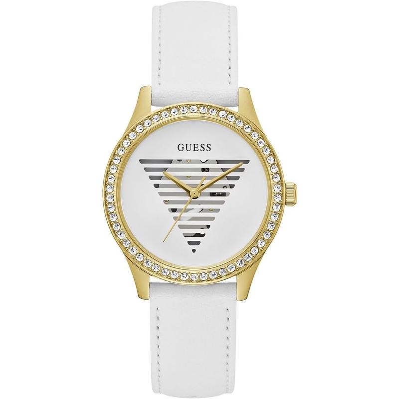 代购盖尔斯GUESS手表女士时尚圆形白盘白带轻奢简约经典腕表