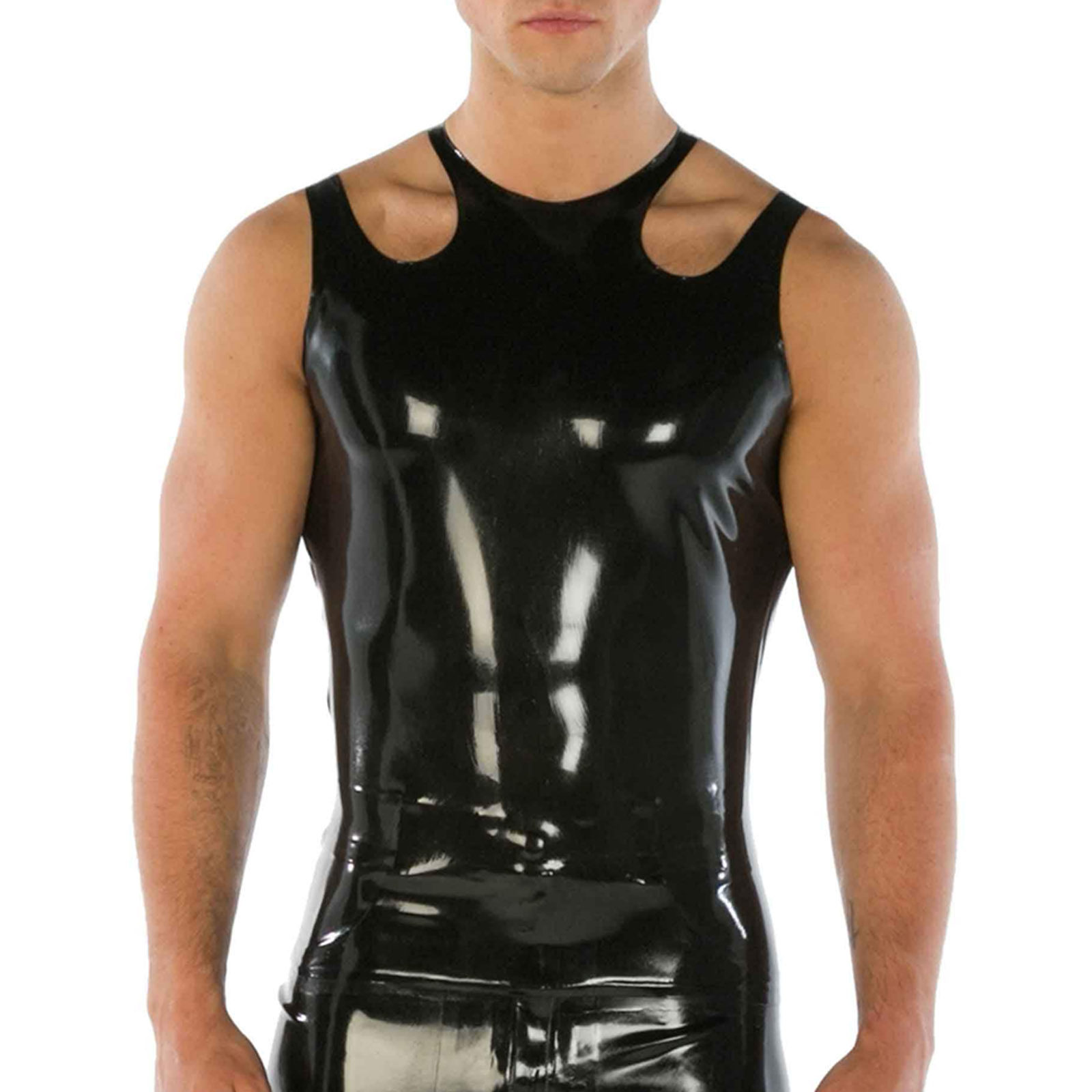 乳胶男式手工定制背心上衣超性感露肩恋物癖角色扮演派对装