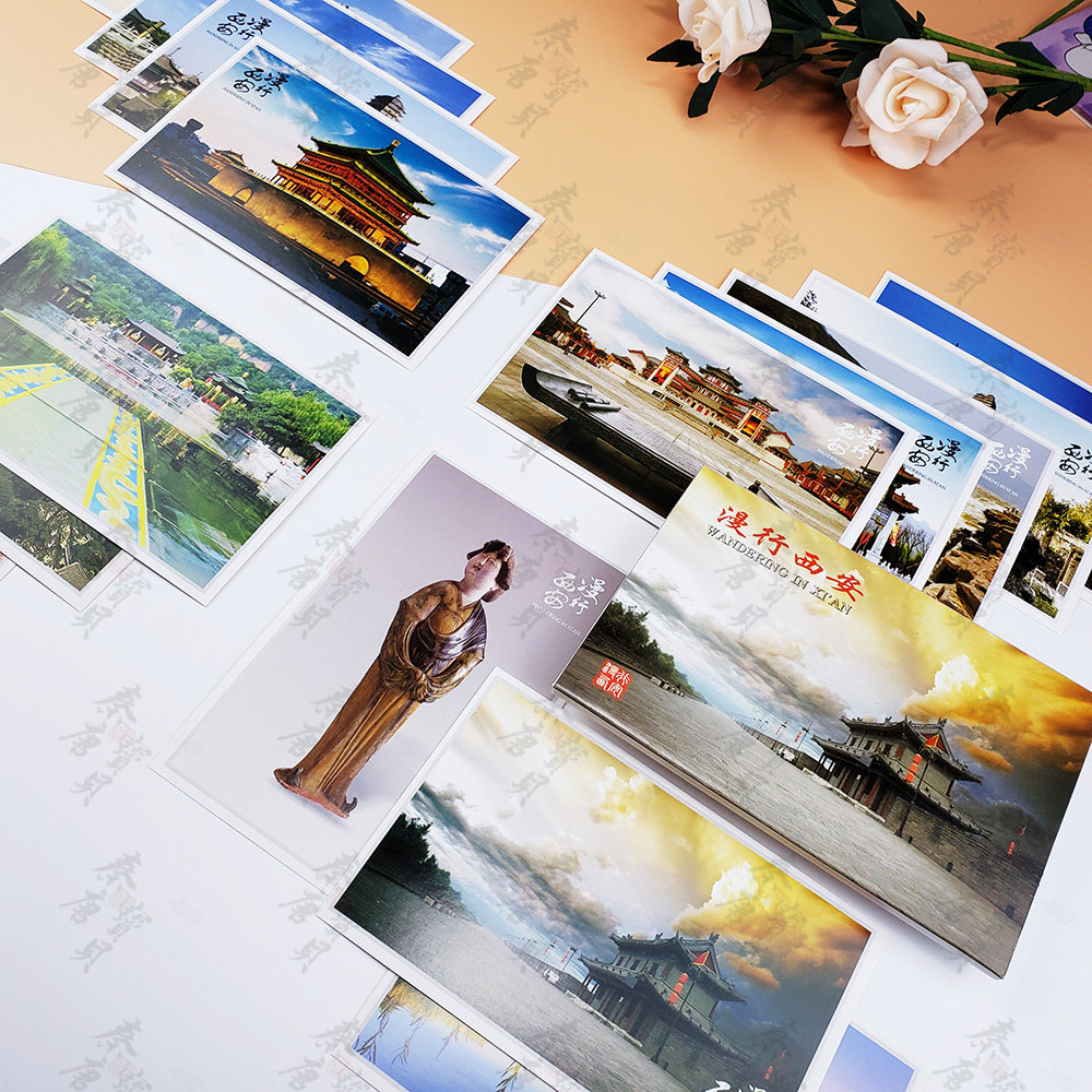 西安旅游纪念品特色明信片钟楼兵马俑大雁塔手绘西安城市卡片
