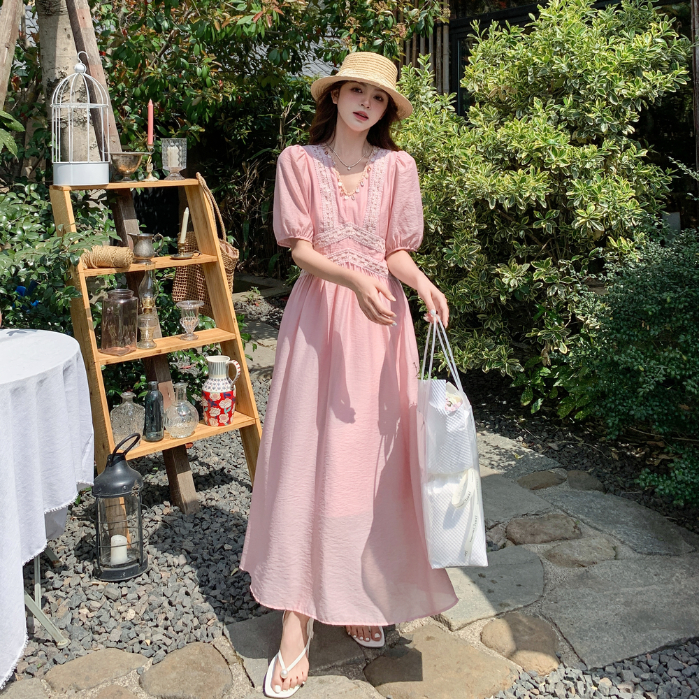 199-26189-P125-控188【现货】粉色连衣裙流行花边，女装连衣裙，浙宝199