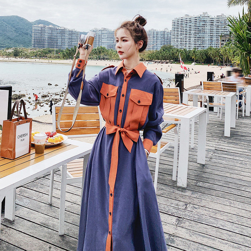 裙子女超长款2025夏季新款法式收腰显瘦长裙气质女神范拼接连衣裙,女装连衣裙,浙宝199