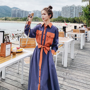 裙子女超长款2025夏季新款法式收腰显瘦长裙气质女神范拼接连衣裙图片