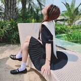 学院风娃娃领连衣裙女夏2025新款奶甜少女宽松高级感百褶小黑裙仙，商品下架区，浙宝199