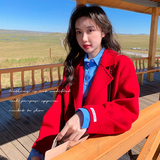 红色毛呢西装外套女秋冬季短款小个子结婚新娘2025新款呢子小西服，女装毛呢外套，浙宝199