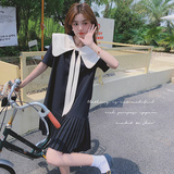 学院风娃娃领连衣裙女夏2025新款奶甜少女宽松高级感百褶小黑裙仙，商品下架区，浙宝199