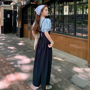 Lecea Alice假两件吊带连衣裙2025夏季新款背后蝴蝶结在逃公主裙图片