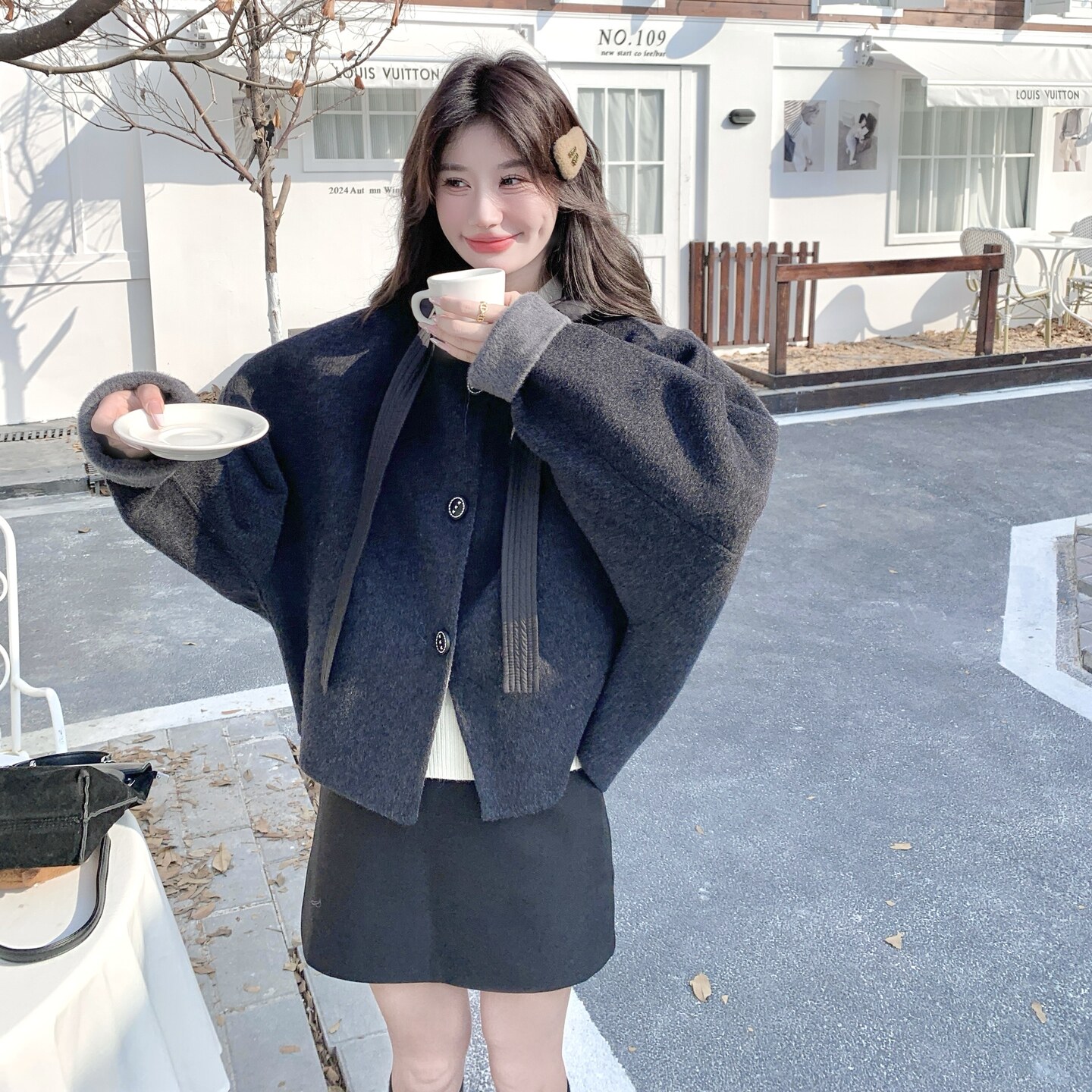 199-W01-双面呢P255-控358【好款现货】连帽短外套韩版,女装短外套,浙宝199