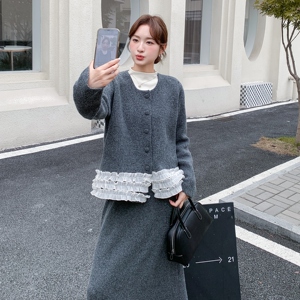 199-26508-P155-K228【好款现货】小香两件套半身裙木耳装饰减龄图片