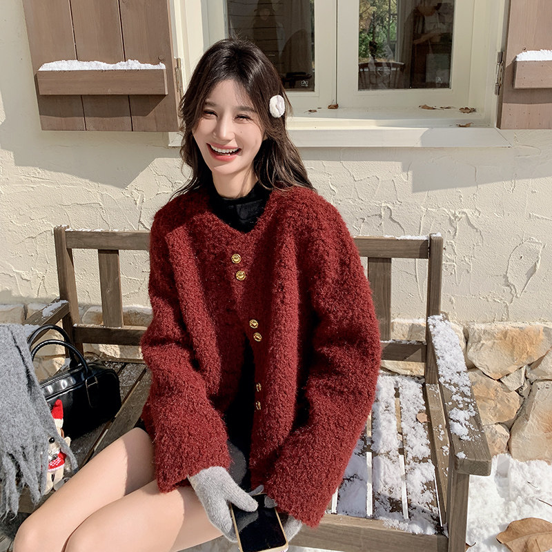安可拉红皮毛一体短外套棉衣【现货】199-17517-P175-控258,女装棉衣/棉服,浙宝199