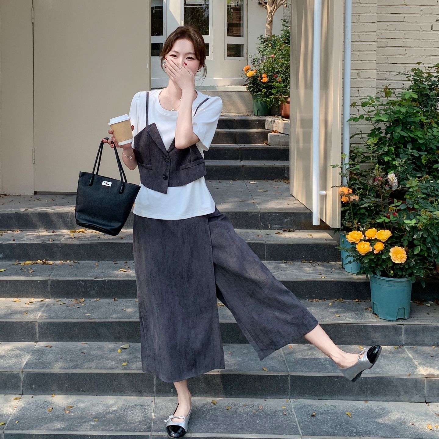 轻熟风时尚洋气假两件上衣套装女夏新款显瘦轻薄开叉半身裙两件套，商品下架区商品下架区，浙宝199