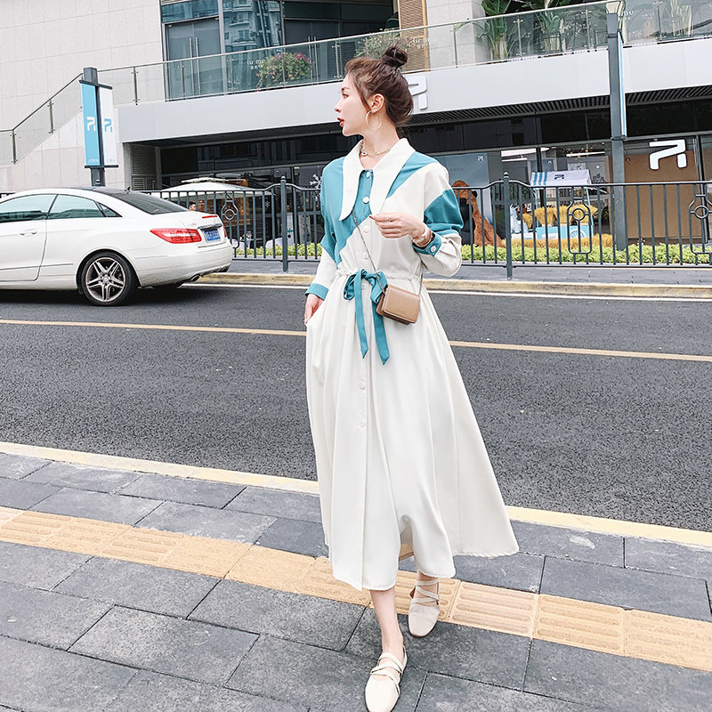 LeceaAlice法式复古连衣裙2025春季新款收腰设计感拼色衬衫裙，女装连衣裙，浙宝199