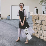 MJ孕妇装夏季圆领黑白撞色拼接短袖宽松A版连衣裙，女装连衣裙，浙宝199