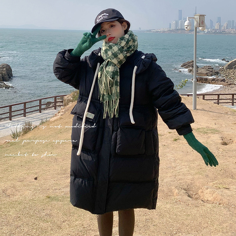 设计师款黑色长款90羽绒服冬季女2024年新款连帽加厚白鸭绒外套潮,女装羽绒服,浙宝199