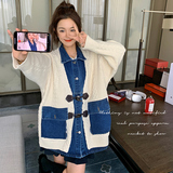 春秋高级感炸街小个子休闲减龄时尚洋气设计感牛仔拼接针织外套女，女装短外套，浙宝199