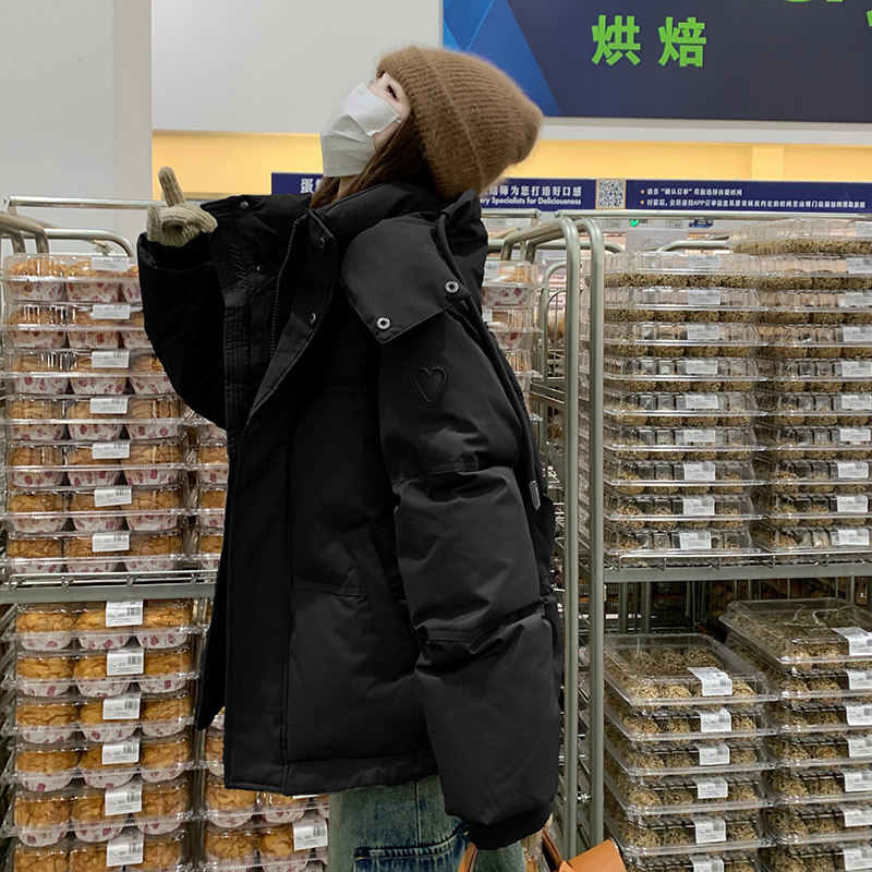黑色爆款连帽羽绒棉服女冬新款学生加厚棉衣外套短款小个子面包服图片