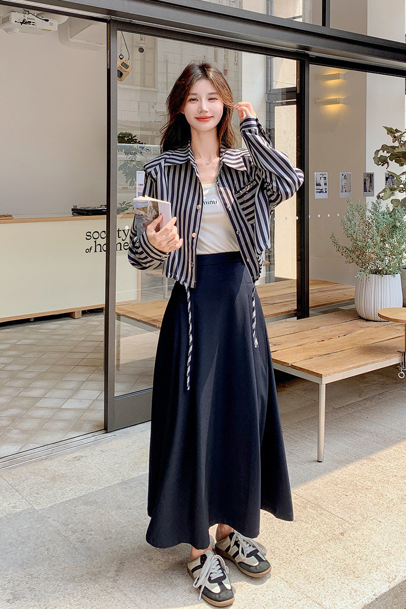 韩版时尚连衣裙女2025新款洋气减龄休闲条纹衬衫半身裙,女装连衣裙,浙宝199