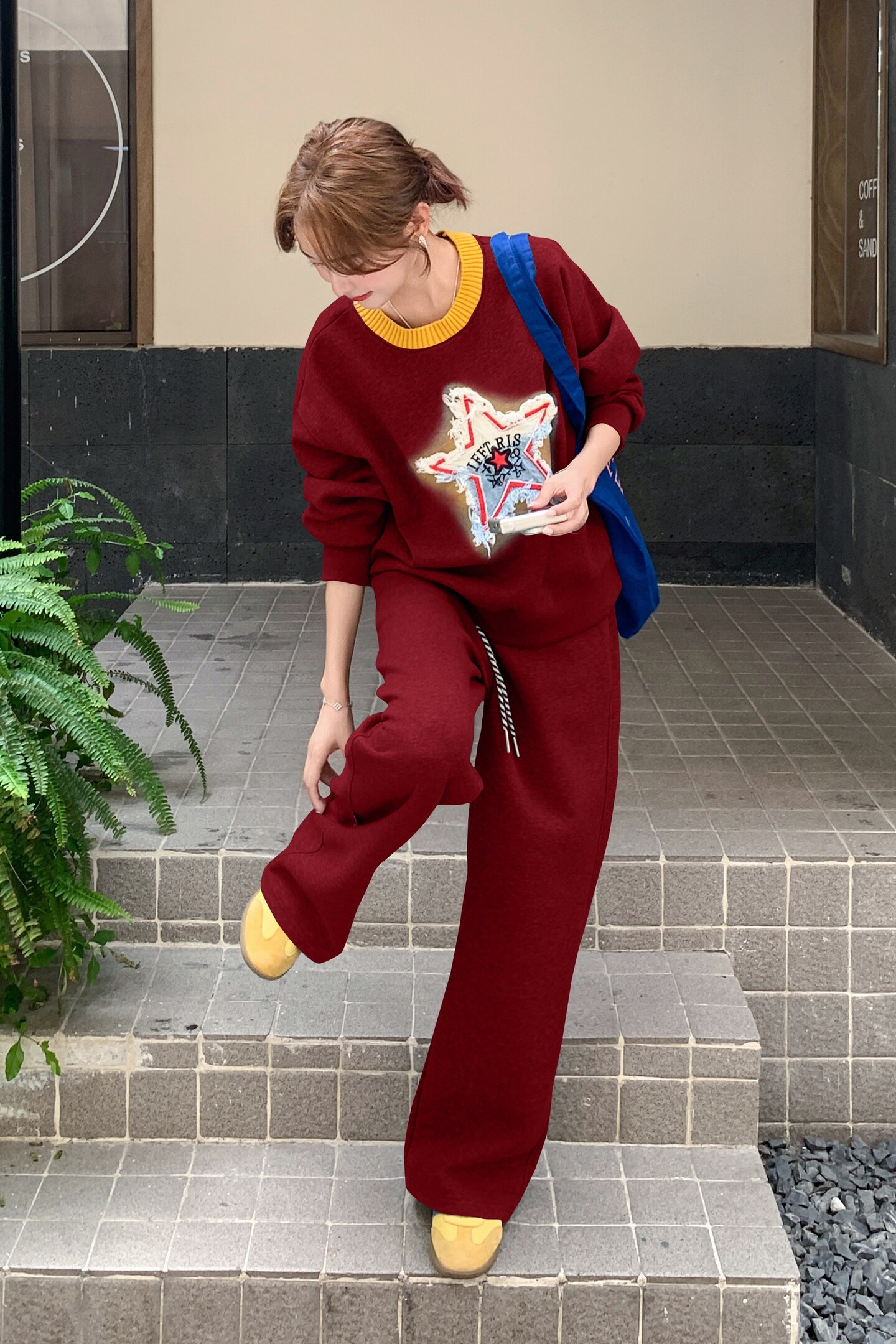 圆领卫衣阔腿裤两件套女2025新款秋季oversize高级感美式复古套装,女装套装/套裙,浙宝199