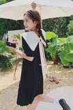 学院风娃娃领连衣裙女夏2025新款奶甜少女宽松高级感百褶小黑裙仙，商品下架区，浙宝199