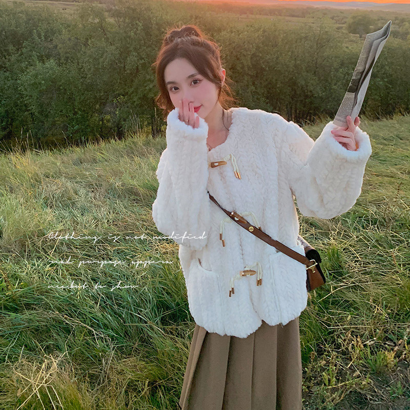 【冬款现货】羊羔毛皮毛一体玛瑙配饰199-6813-P185-控268,女装短外套,浙宝199