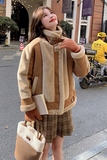 美拉德拼接皮毛一体羊羔毛外套女潮2024冬季新款设计感加厚机车服，女装短外套，浙宝199