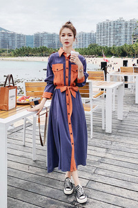 裙子女超长款2025夏季新款法式收腰显瘦长裙气质女神范拼接连衣裙图片