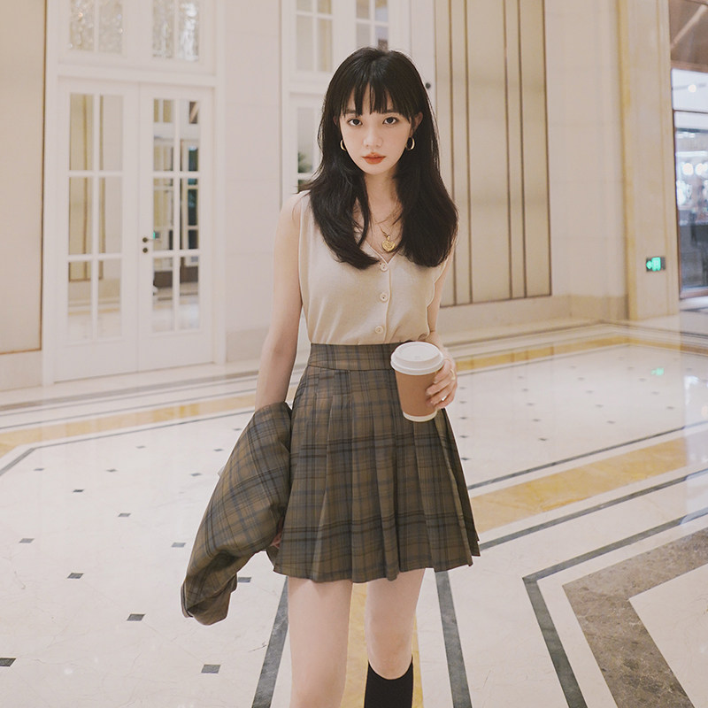 谷七七GUQIQI韩版格纹小西装百褶裙2024秋季新款时尚拼接西装,女装职业装,浙宝199