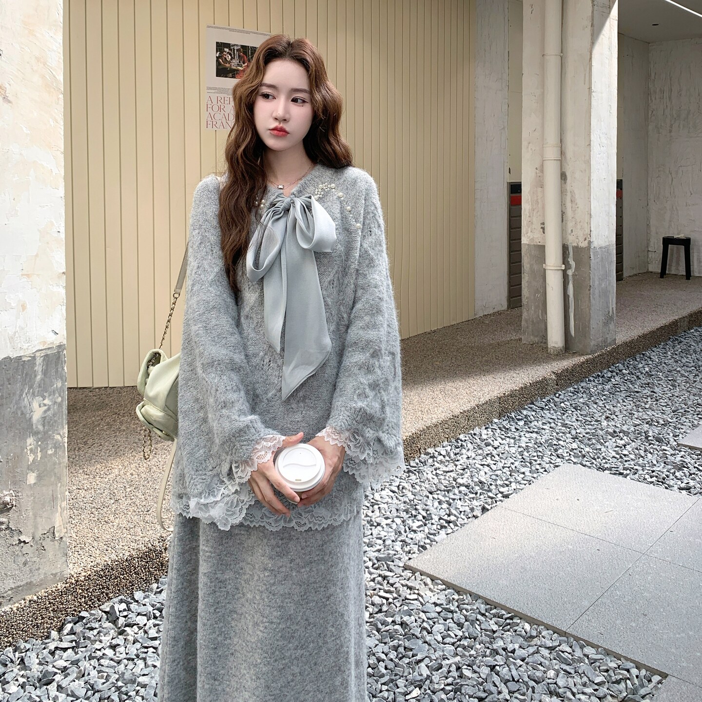 慵懒风针织毛衣套装女2025秋季新款氛围感超好看减龄半身裙两件套,女装套装/套裙,浙宝199