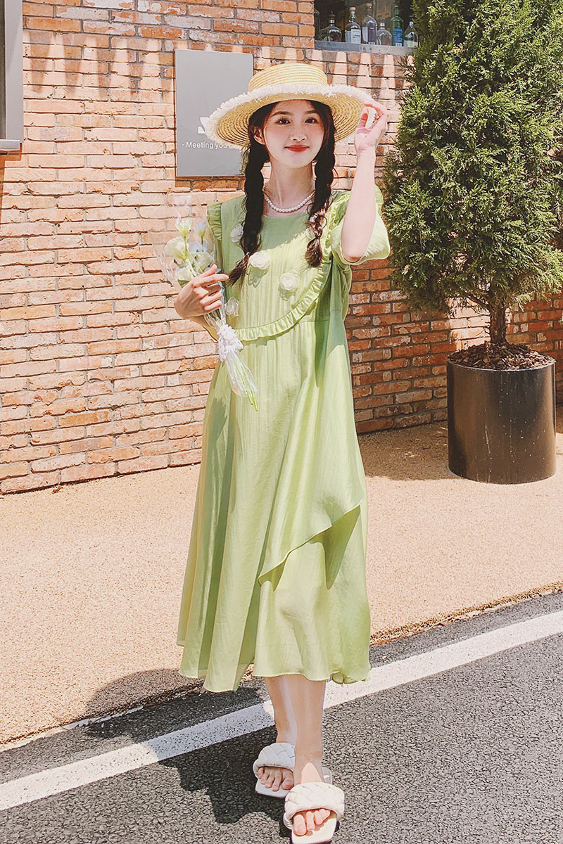 小清新法式浅绿色连衣裙女夏季2024新款小众设计感森系温柔风裙子,女装连衣裙,浙宝199