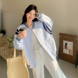 蓝色美式复古棒球服外套女春秋2025新款学院韩版宽松休闲夹克上衣，女装短外套，浙宝199