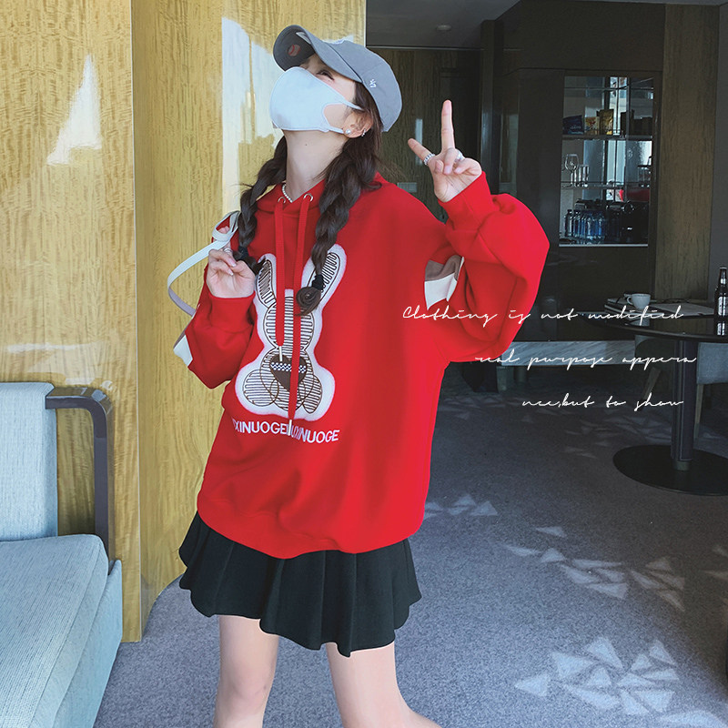 【2025秋款现货】红色热卖连帽卫衣4色199-D10-P115-控168,女装卫衣/绒衫,浙宝199