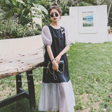 MJ孕妇装夏季圆领黑白撞色拼接短袖宽松A版连衣裙，女装连衣裙，浙宝199