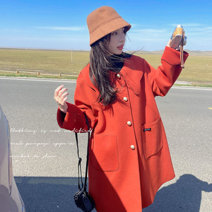 高级感超好看红色呢子大衣女秋冬小个子中长款气质赫本风毛呢外套图片