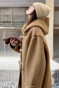 驼色牛角扣毛呢外套女秋冬新款韩系ins学院风宽松小个子呢子大衣图片