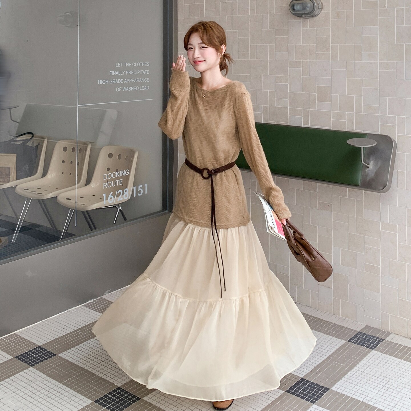 199-26367-P165-控238【好款现货】二件套半身莎裙上身小衫送皮带,女装连衣裙,浙宝199